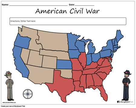 גיליון עבודה של מפת מלחמת האזרחים