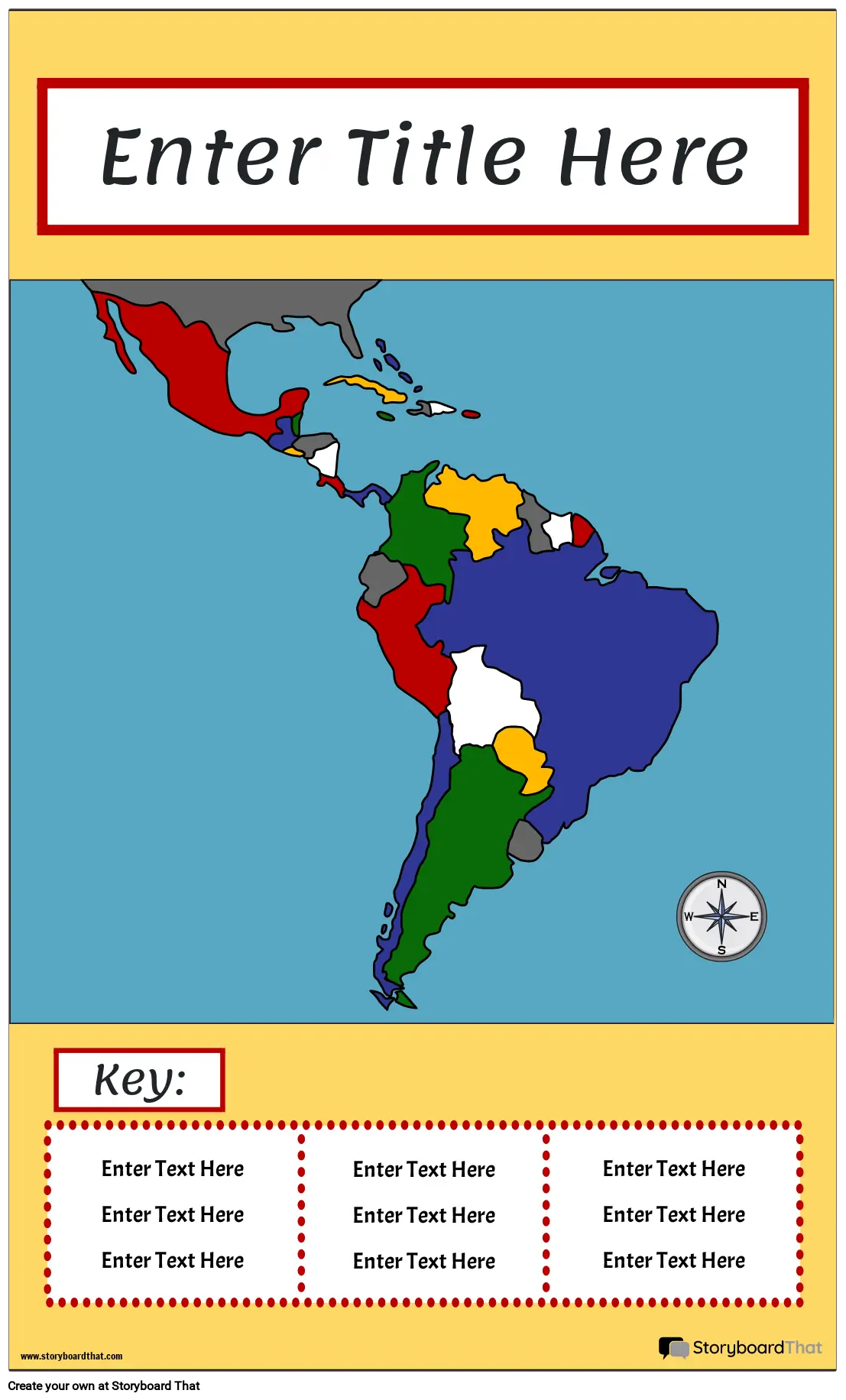 नक्शा पोस्टर 14 पोर्ट्रेट रंग-मध्य और दक्षिण अमेरिका