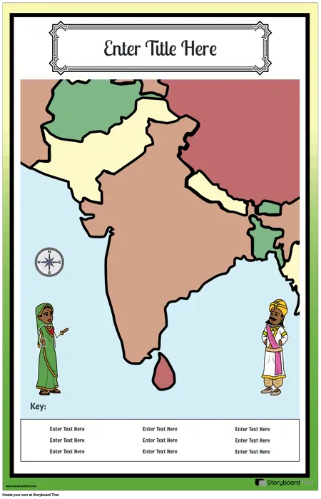 नक्शा पोस्टर 27 रंग पोर्ट्रेट प्राचीन भारत