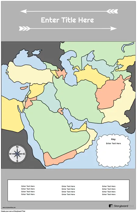 नक्शा पोस्टर 29 रंग पोर्ट्रेट मध्य पूर्व