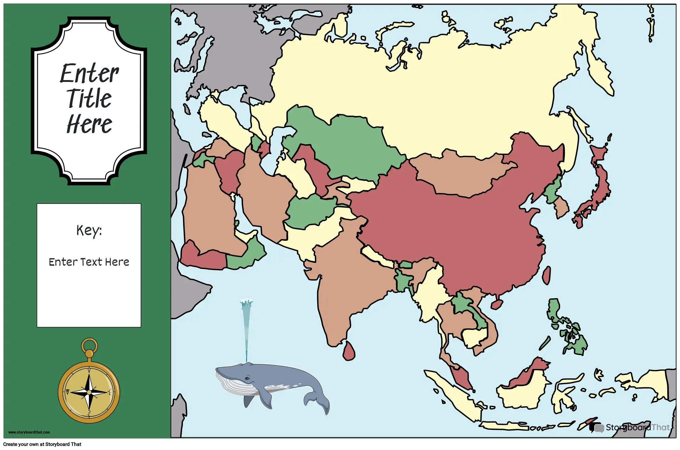 नक्शा पोस्टर 32 रंग लैंडस्केप एशिया