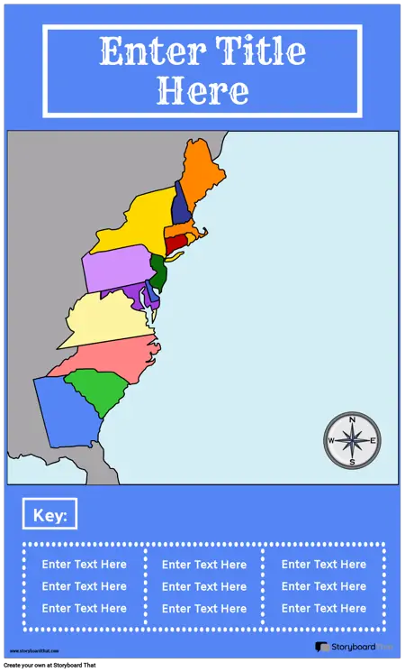 Karta Poster 13 Portrait Color-The 13 Colonies