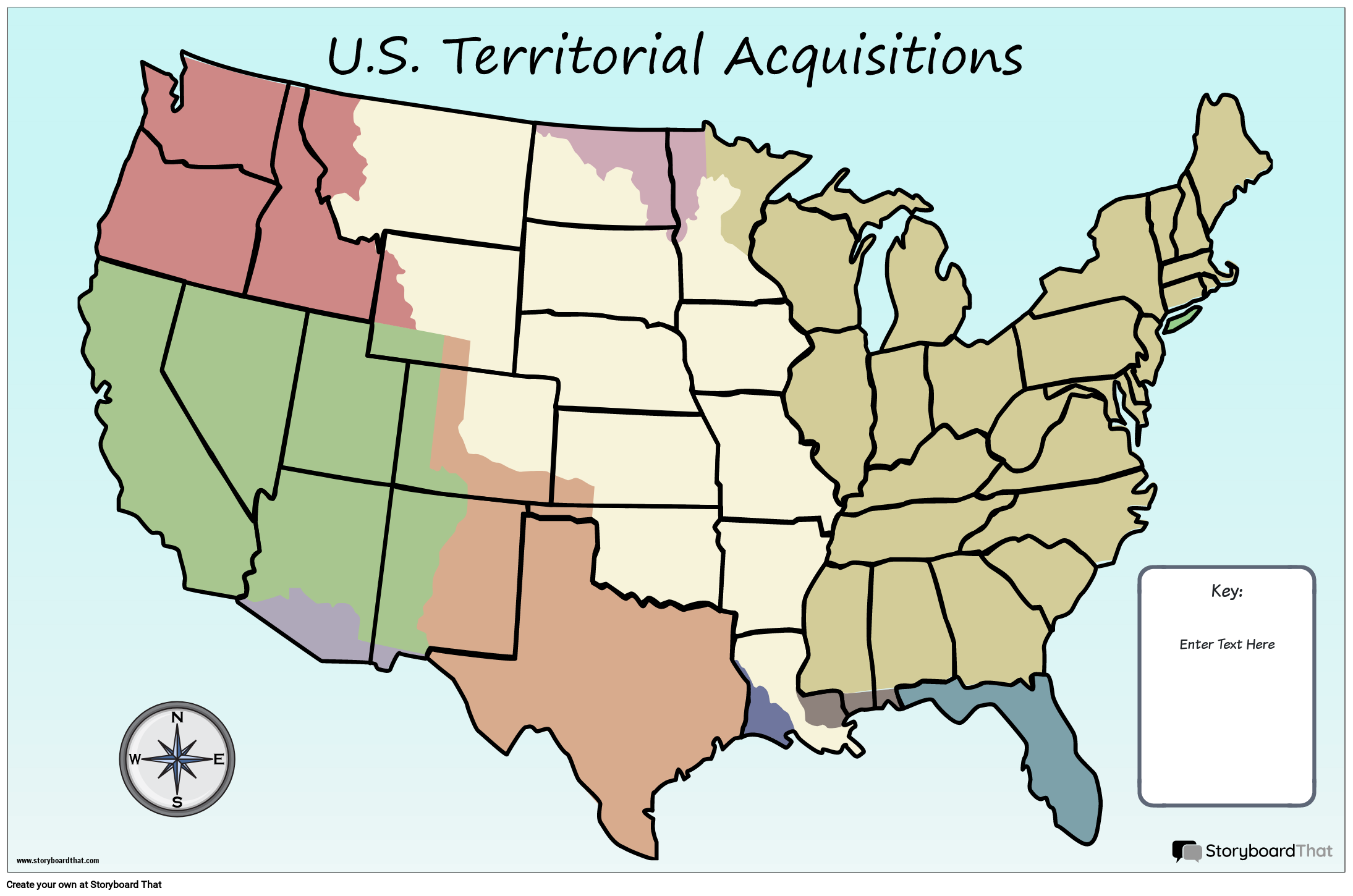 Karta Poster 23 Boja Pejzaž SAD Teritorijalne Akvizicije