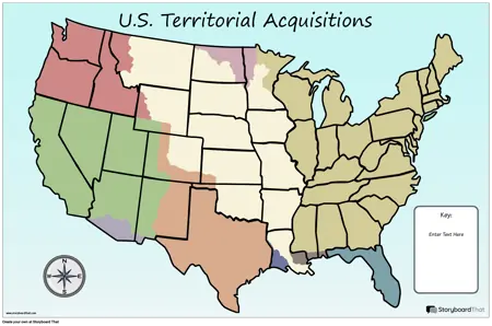 Karta Poster 23 Boja Pejzaž SAD Teritorijalne Akvizicije