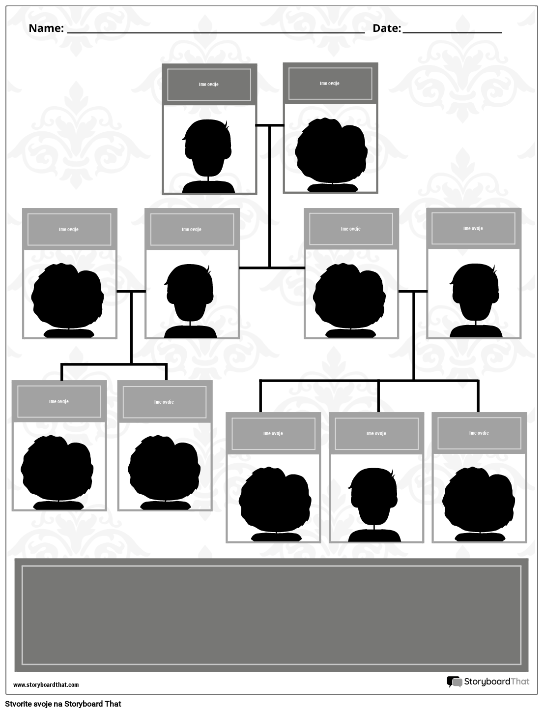 Novi ED Predložak obiteljskog stabla 2 (crno-bijelo)