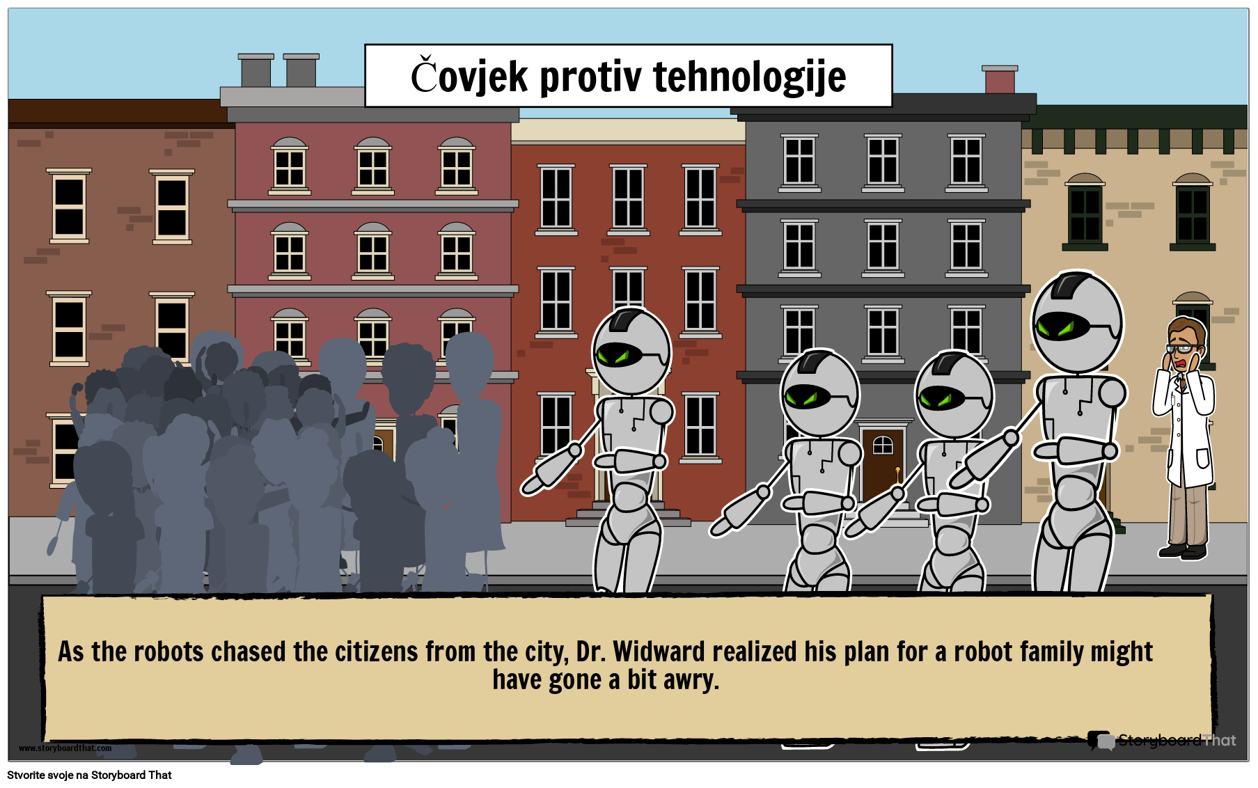 Plakat Koji Ilustrira Sukob Lika Protiv Tehnologije