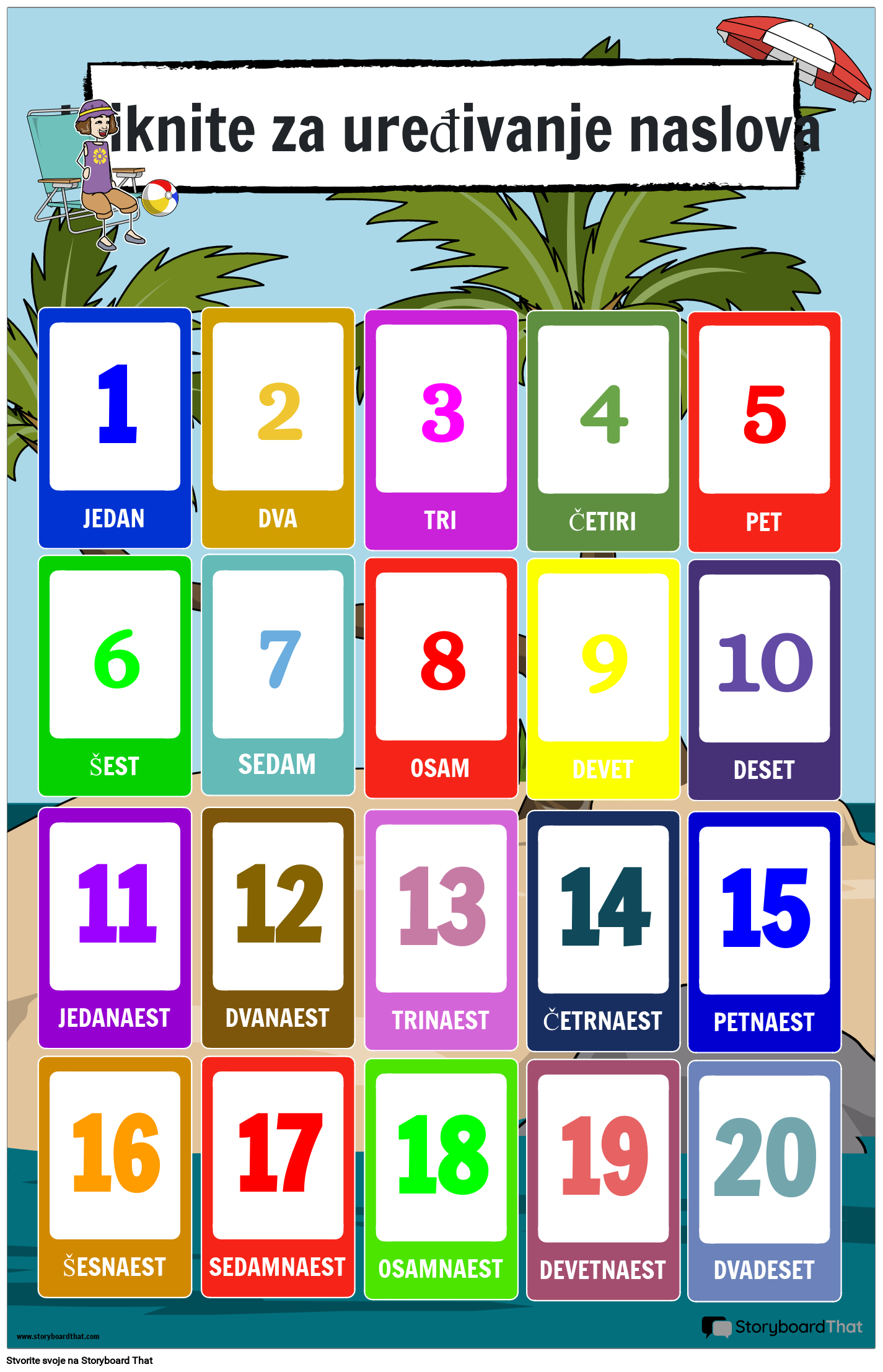 Plakat s brojevima na temu plaže (1-20)