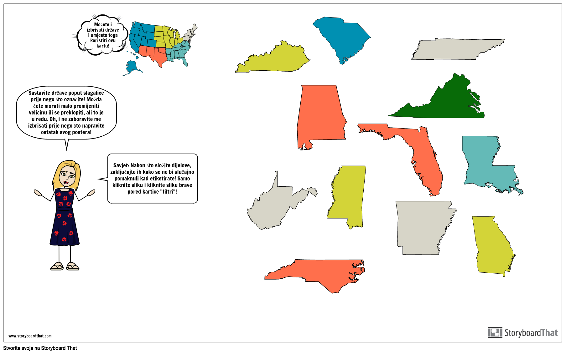 Pojedinačni Predložak Karte Jugoistočnih Država