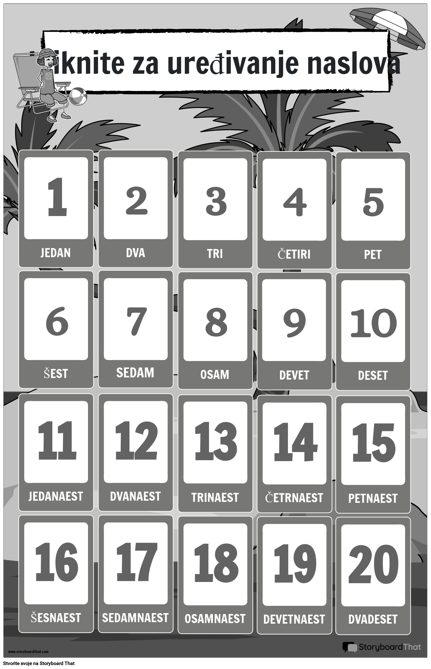 Poster s brojevima na temu plaže 1-20