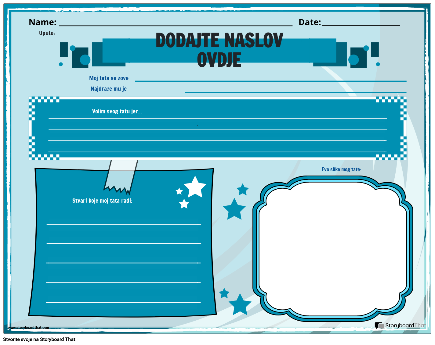 Radni List za Pisanje Aktivnosti za Očev dan