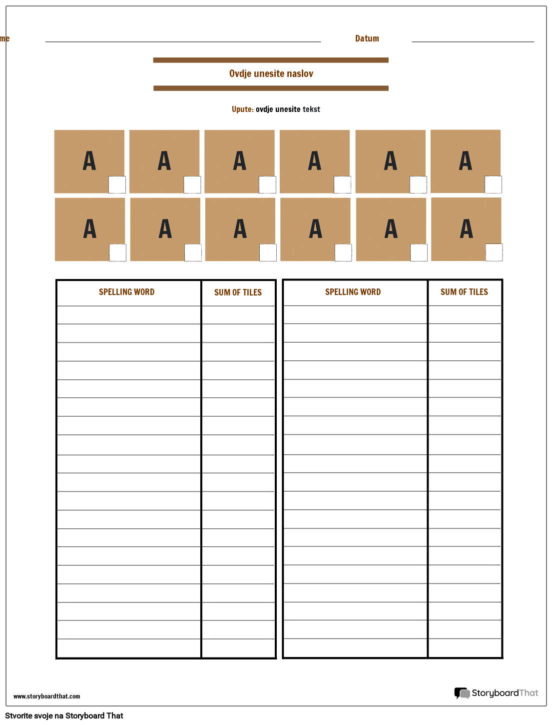 Scrabble List za Igru ​​s Pravopisnim Riječima