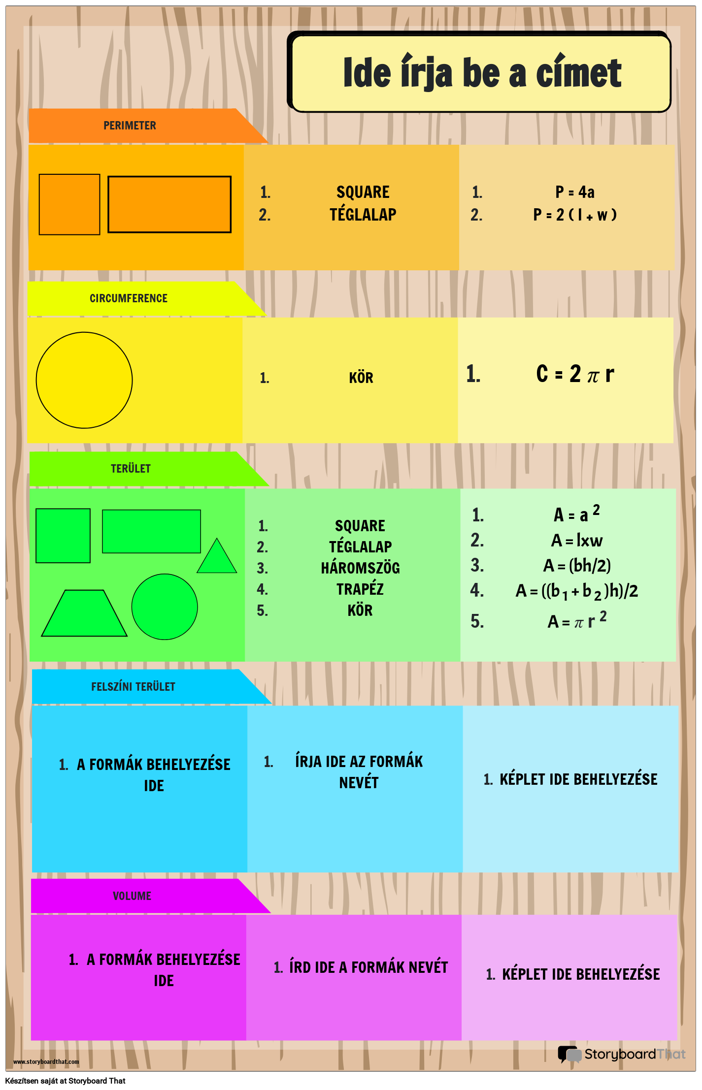 Alapvető matematikai képlet poszter formákkal és szivárvány színekkel