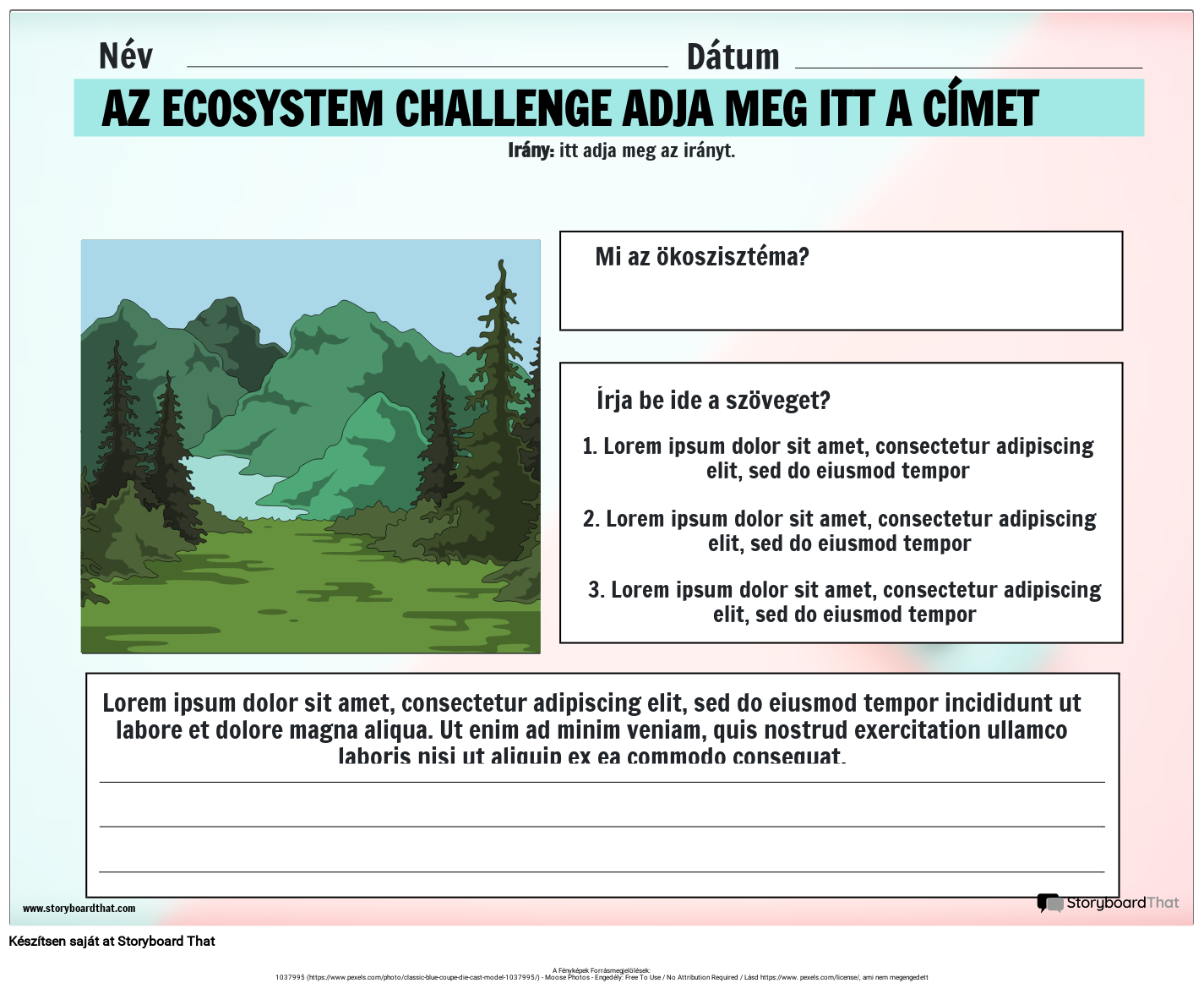 Ökoszisztéma Kihívás Kártya Munkalap