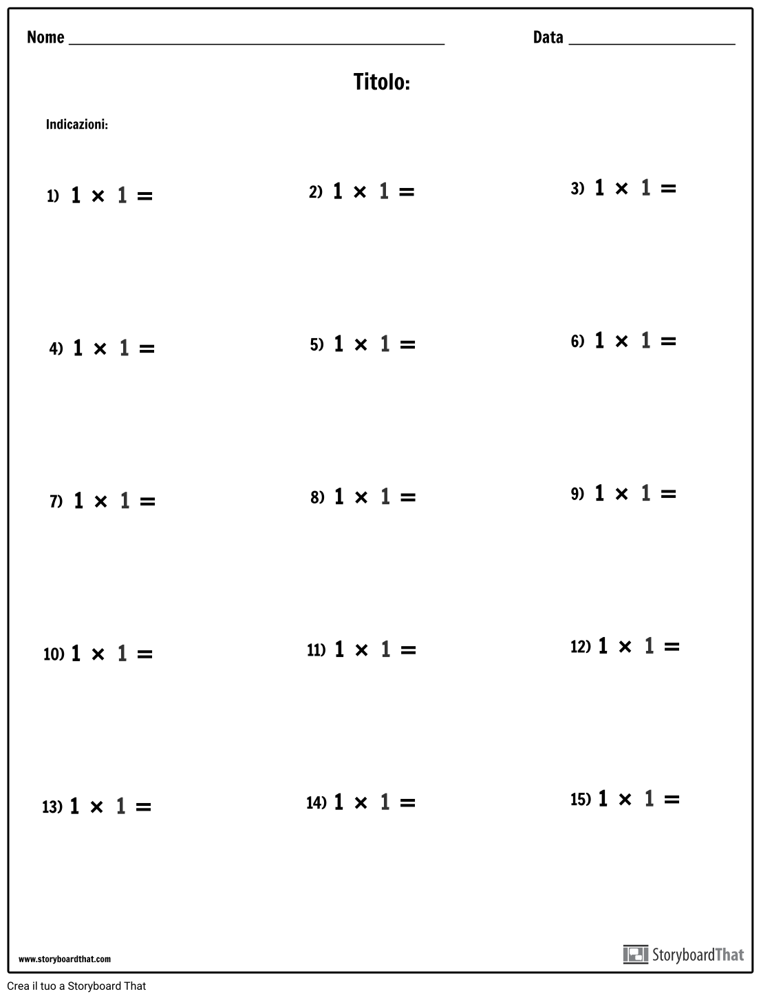 Moltiplicazione - Numero Singolo - Versione 1