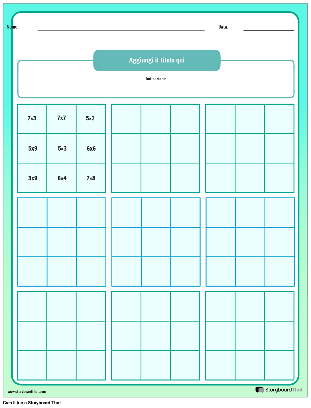 Moltiplicazione di Tic Tac Toe - Fogli di Lavoro per Giochi di Matematica