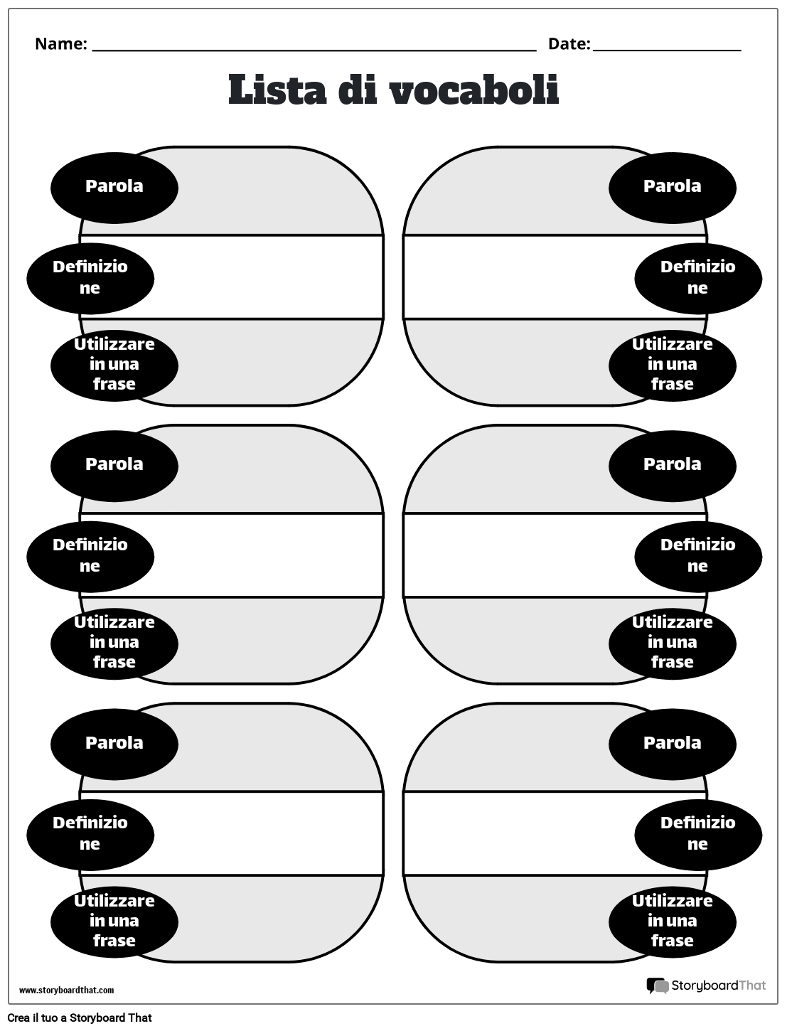 Nuovo Crea modello di vocabolario pagina 3 (bianco e nero)