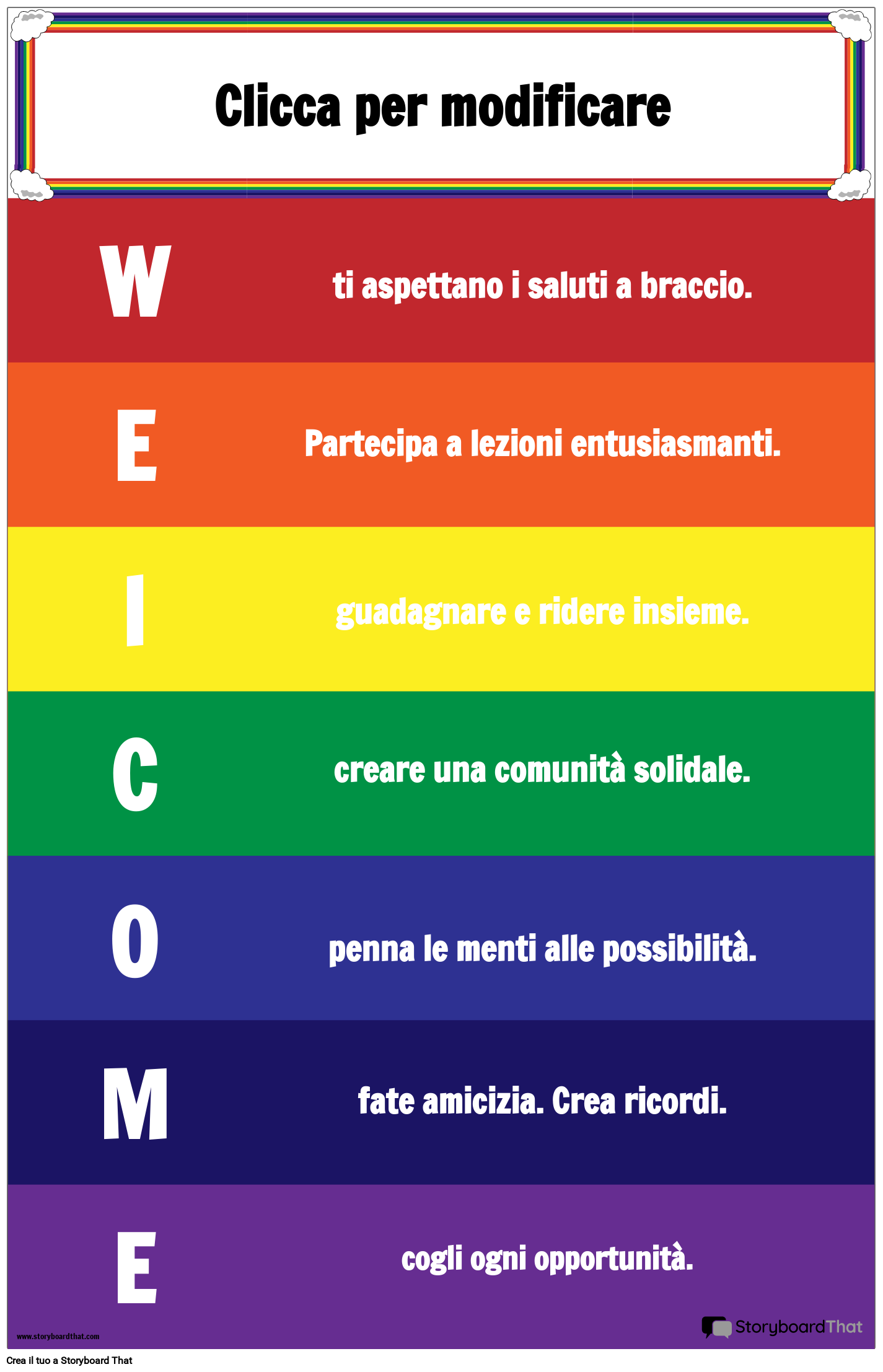 Poster di benvenuto con motivi arcobaleno