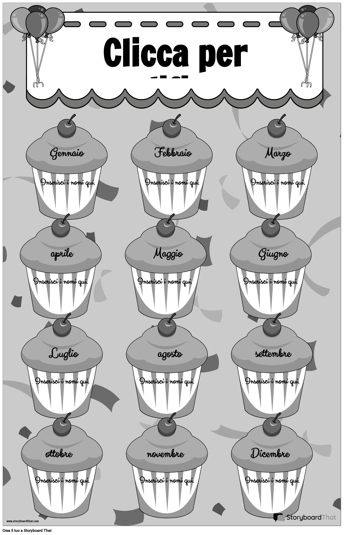 Poster di Compleanno a Tema Cupcake in Bianco e Nero