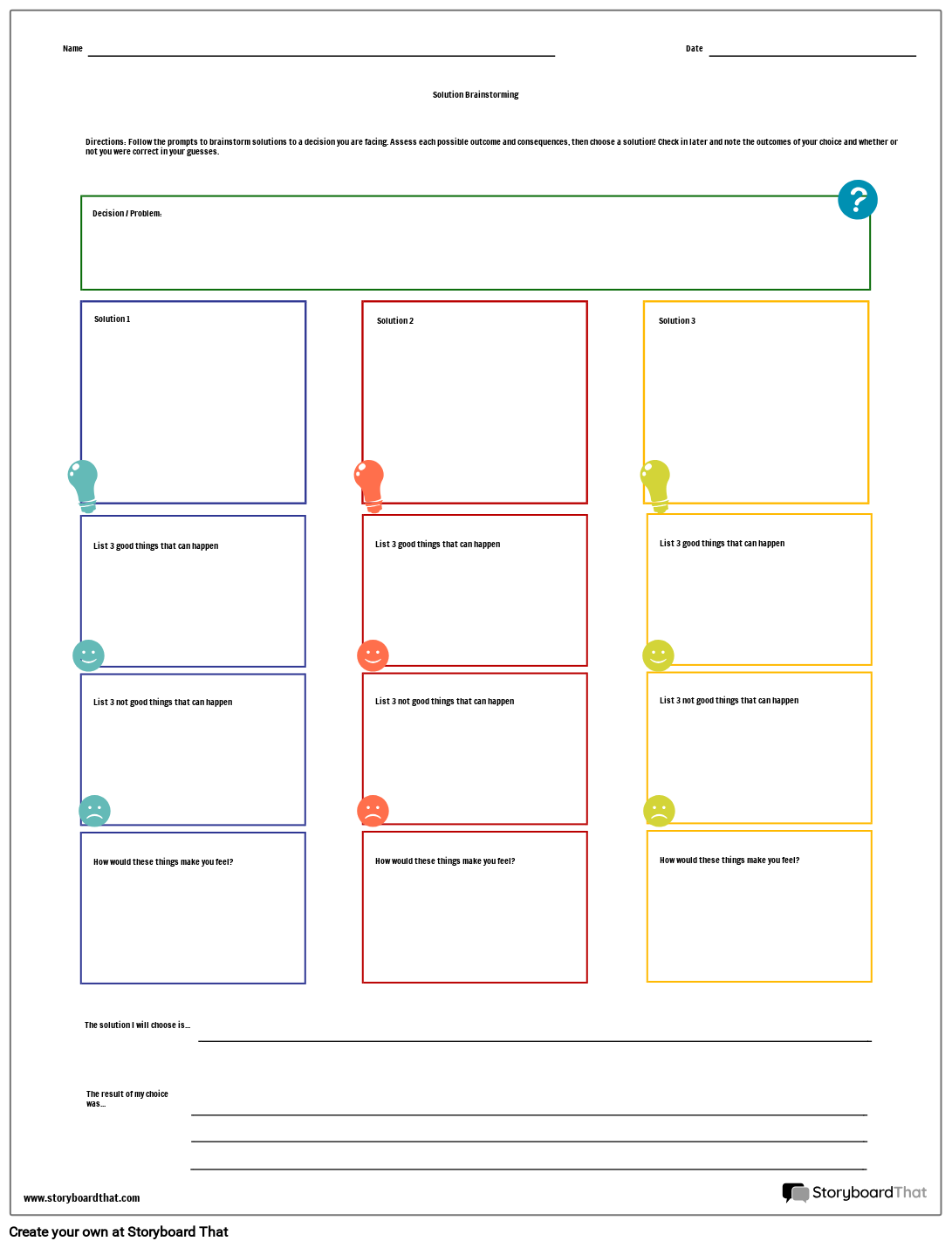 Decision Making Worksheet | Brainstorming Solutions