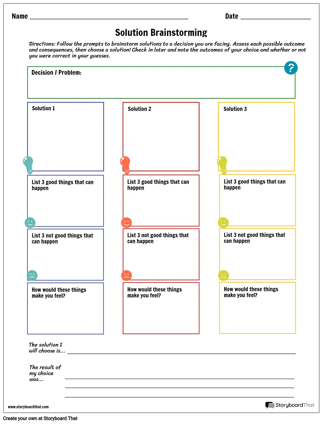 Decision Making Worksheet  Brainstorming Solutions Throughout Making Good Choices Worksheet