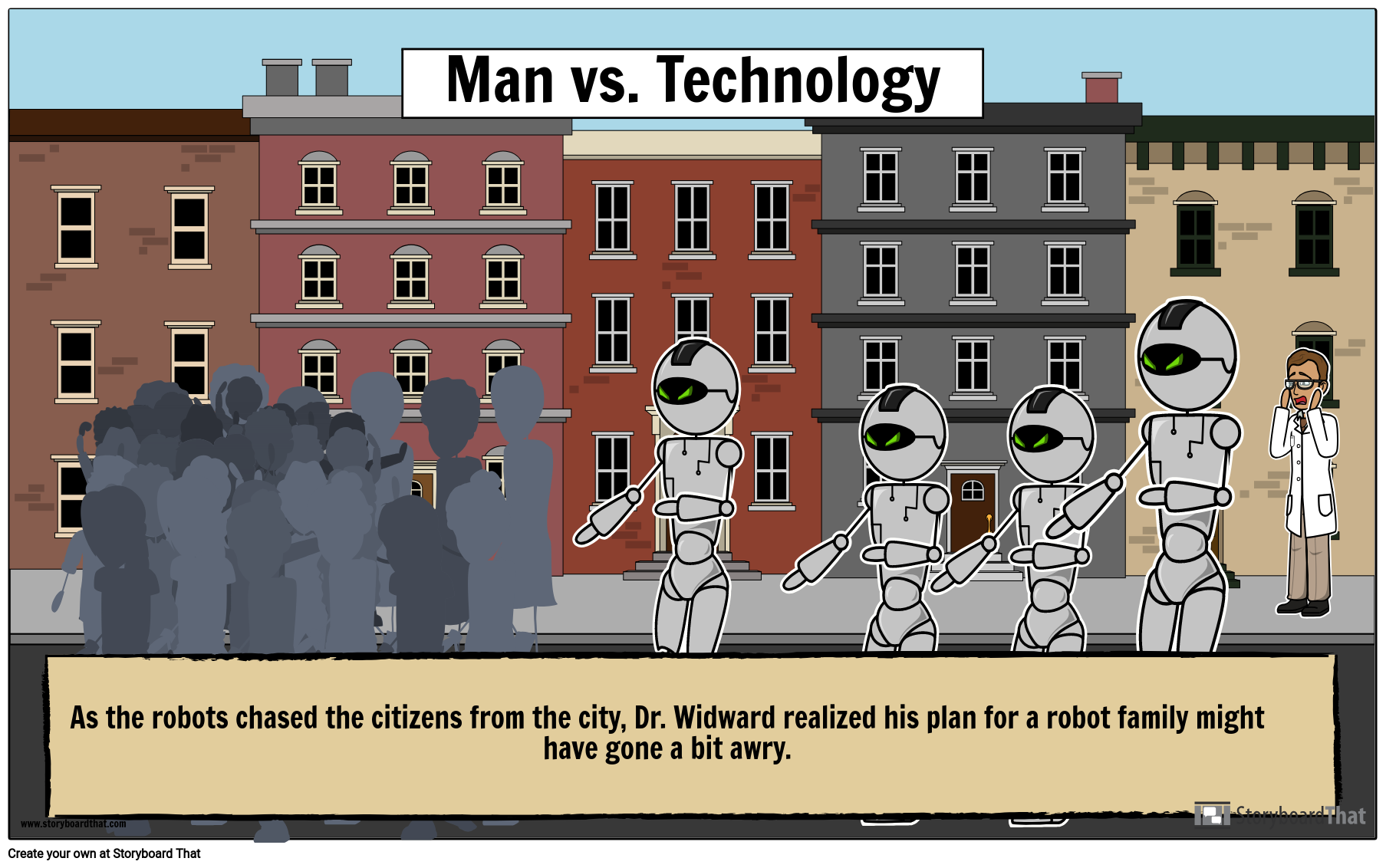 Illustrating Character vs. Technology Conflict Poster
