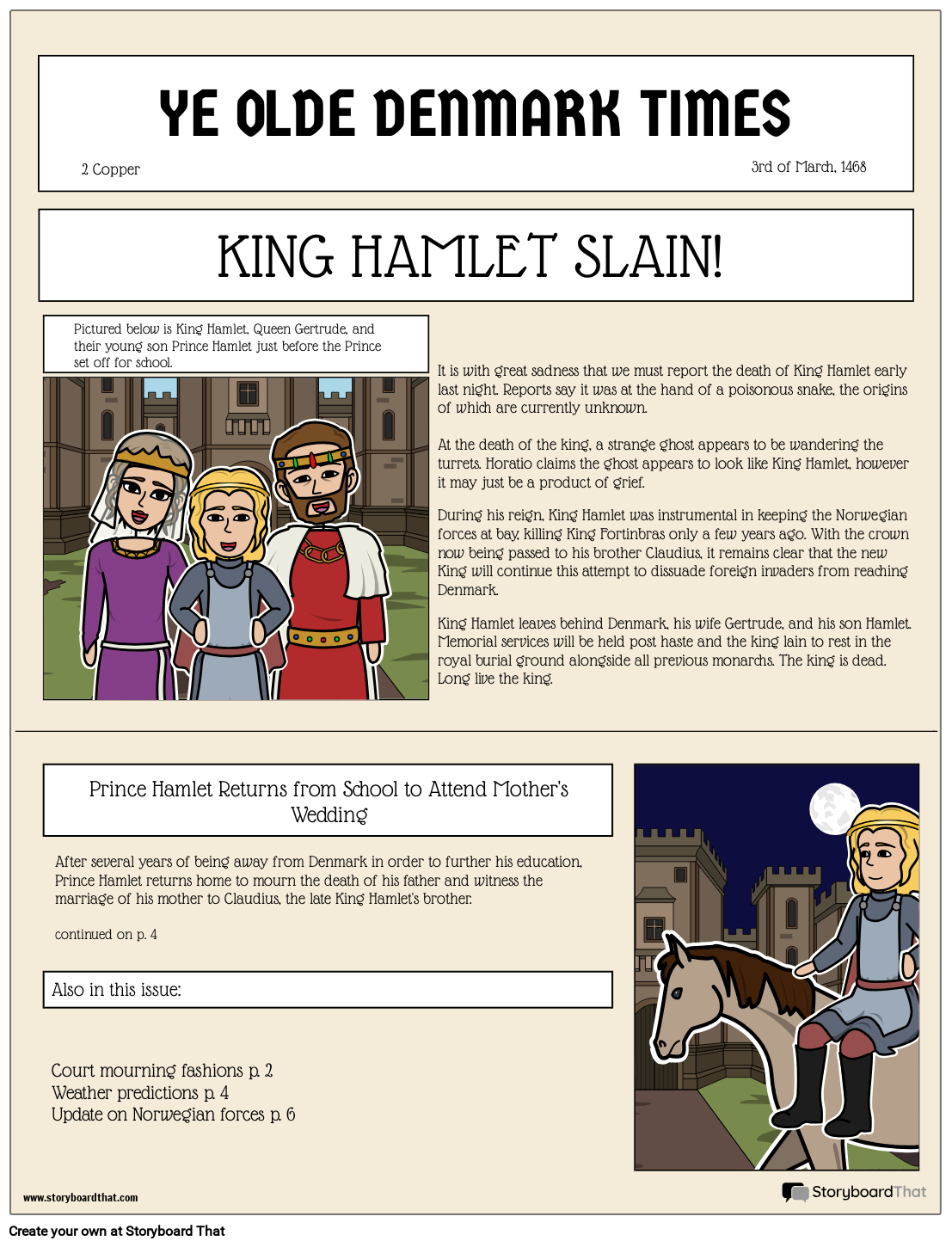 Hamlet Newspaper Project Hamlet by William Shakespeare