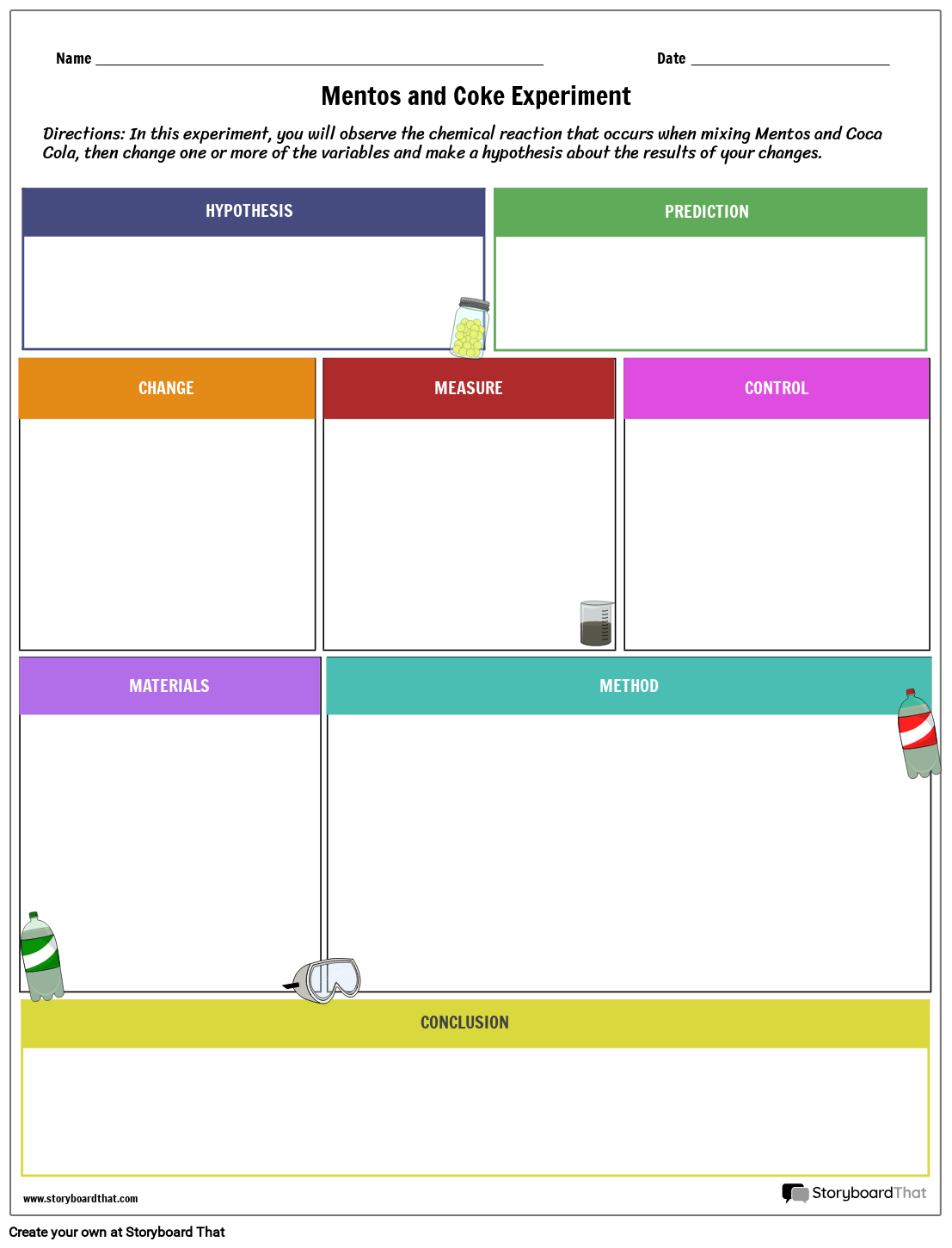 Mentos and Coke Experiment Worksheet | Chemical Reactions