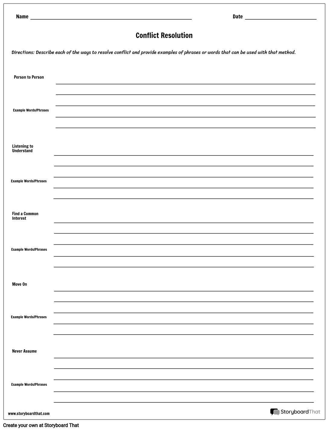 Conflict Resolution Worksheet Activity  Resolving Conflicts Intended For Types Of Conflict Worksheet