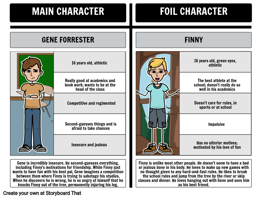 Foils In A Separate Peace Gene Vs Finny Storyboard