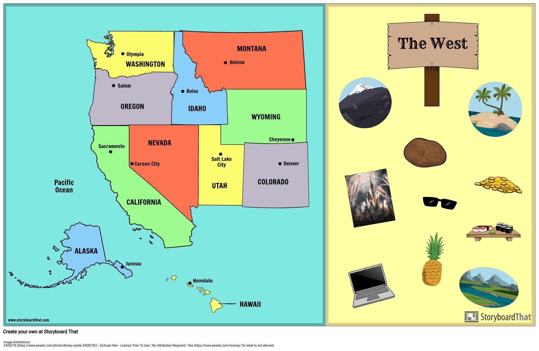 West States And Capitals West Region Map