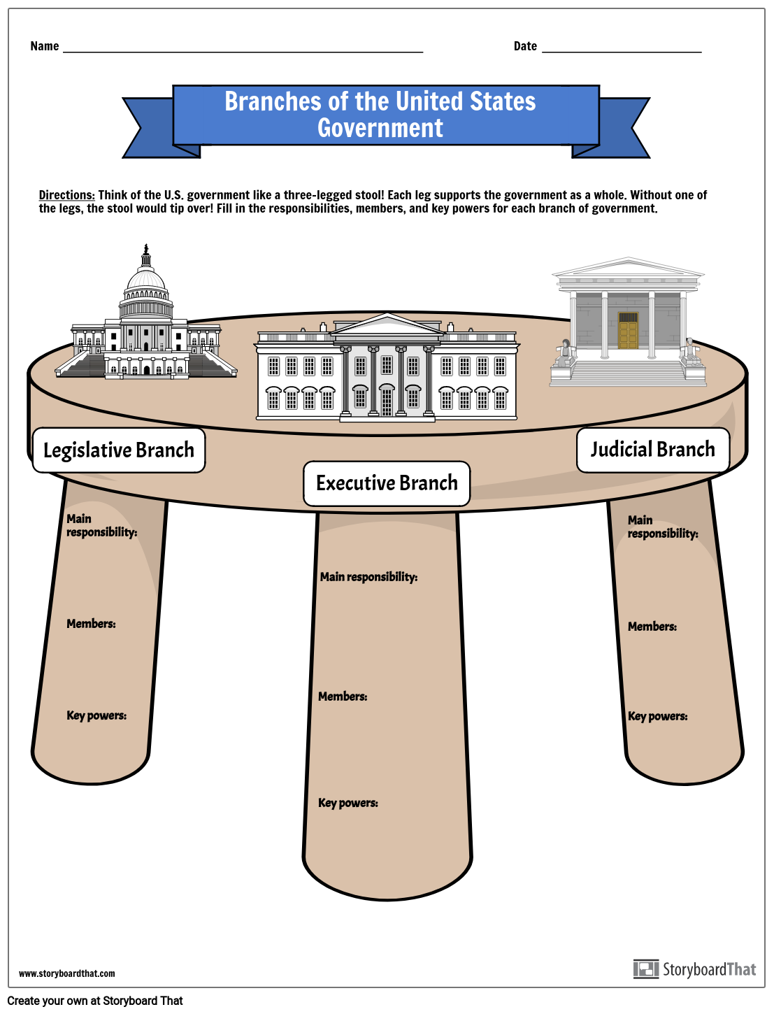 Zweige der Regierung der Vereinigten Staaten With Branches Of Government Worksheet