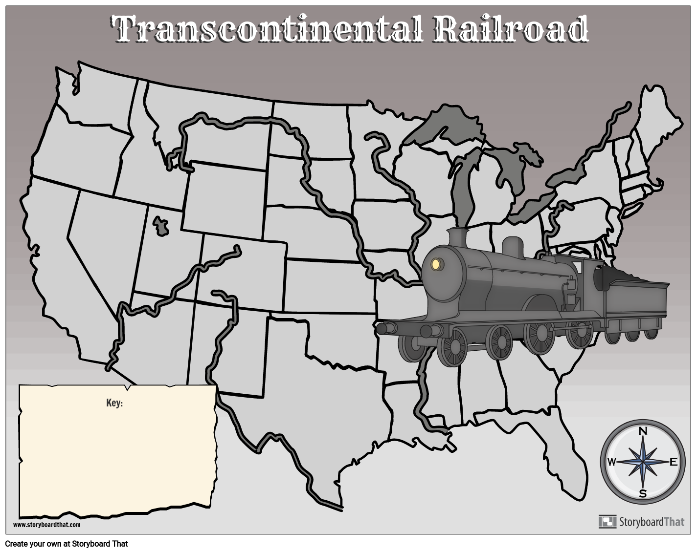 Transcontinental Railroad Map Blank Template