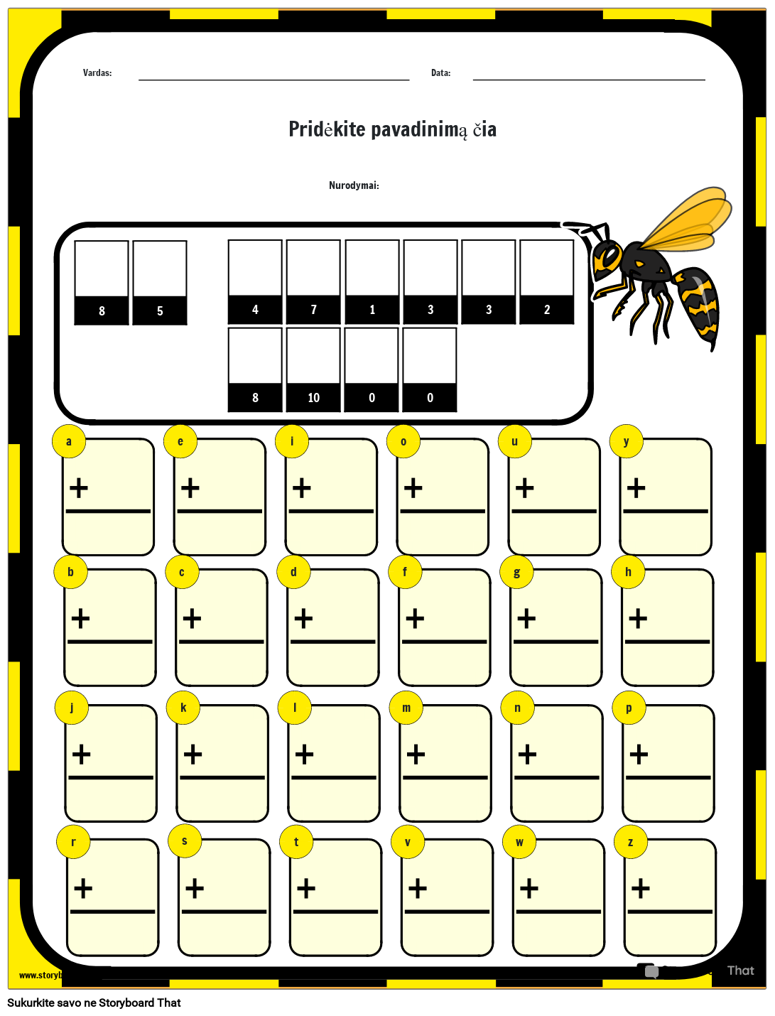Kaip bitės eina į mokyklą – matematikos mįslės darbalapis