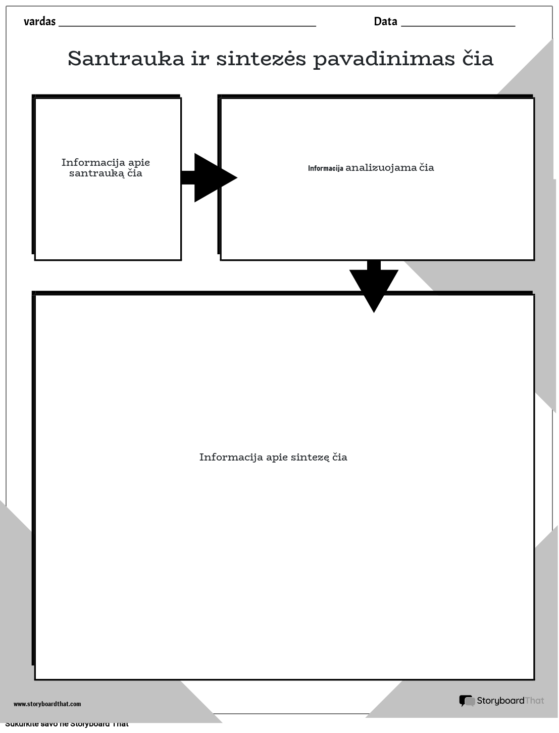 Naujas 1 puslapio suvestinės ir sintezės kūrimo šablonas (juodai baltas)