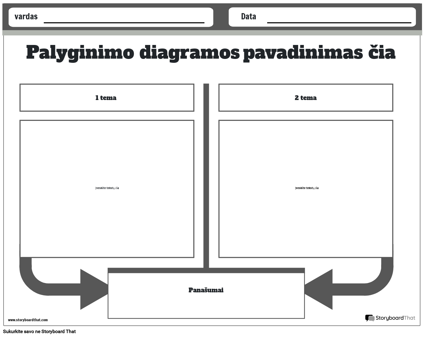 Naujas 2 puslapio palyginimo diagramos kūrimo šablonas (juodai baltas)
