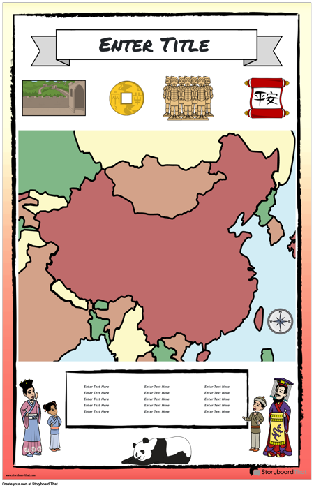 Žemėlapio Plakatas 28 Spalvotas Portretas Senovės Kinija
