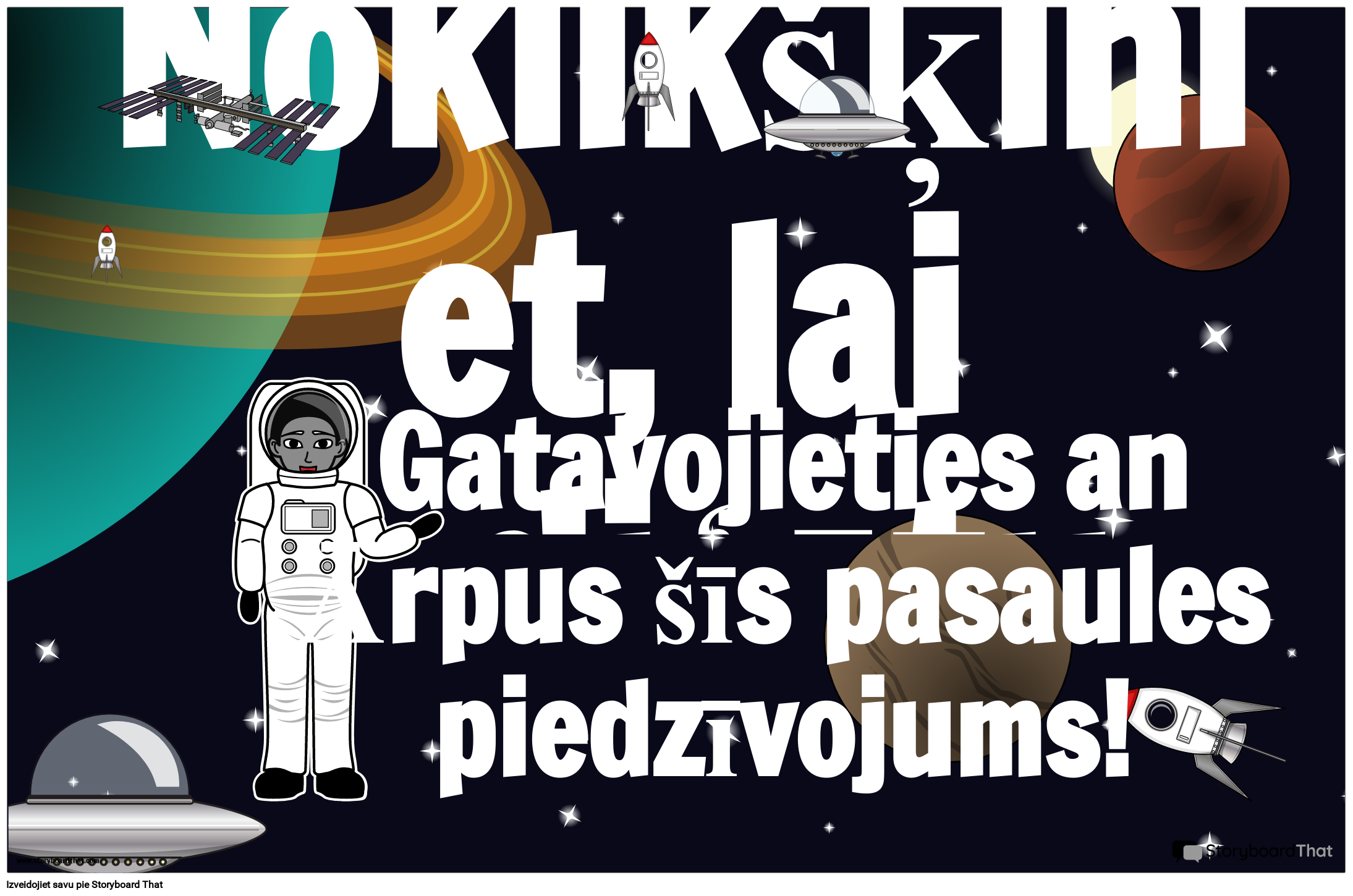 Drukājams kosmosa tematikas sveiciena plakāts