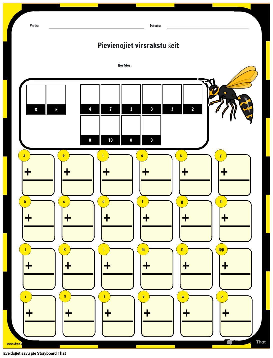 Kā bitēm iet skolā - matemātikas mīklas darblapa