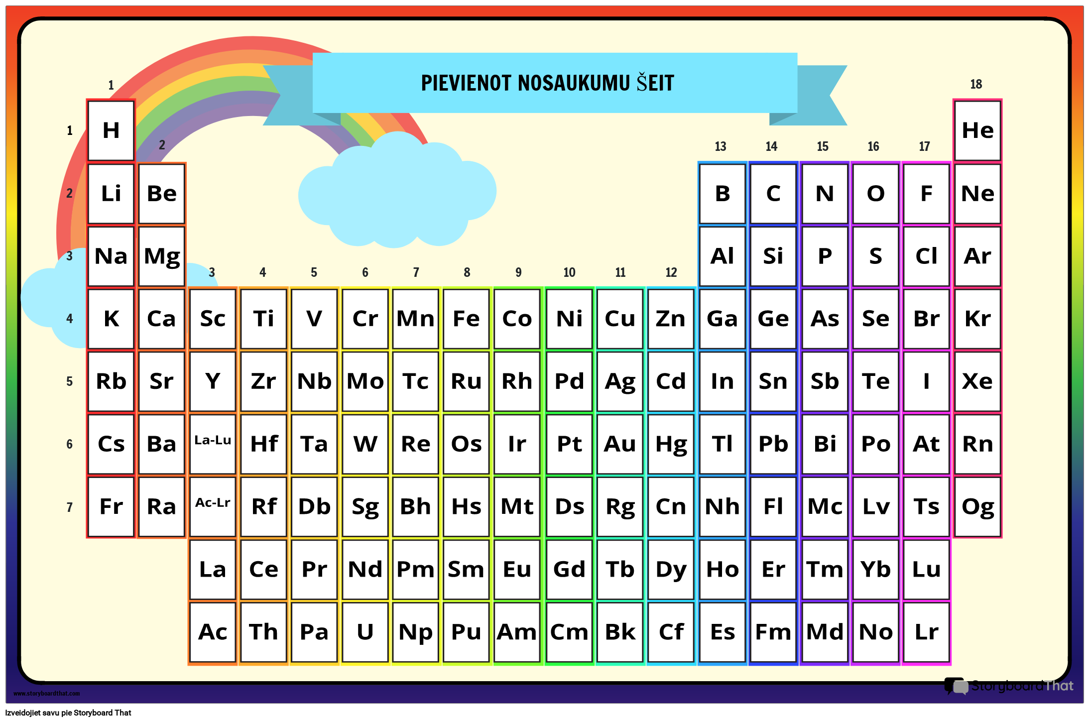 Varavīksnes Tēmas Elementu Periodiskās Tabulas Plakāts