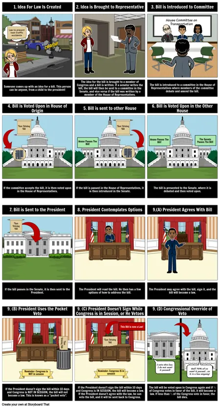 Steps for Bill to Become A Law Storyboard