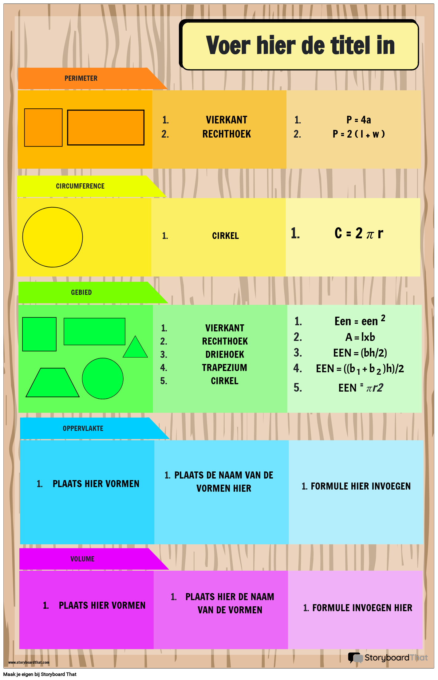 Basiswiskundeformuleposter met vormen en regenboogkleuren
