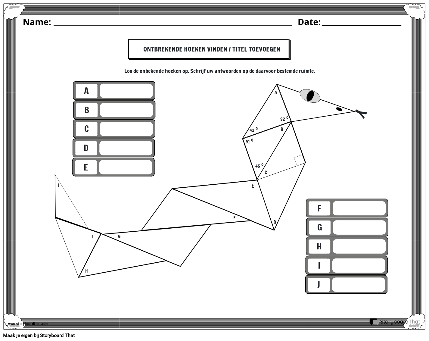 Hoeken meten in een driehoek-werkblad met driehoekslang