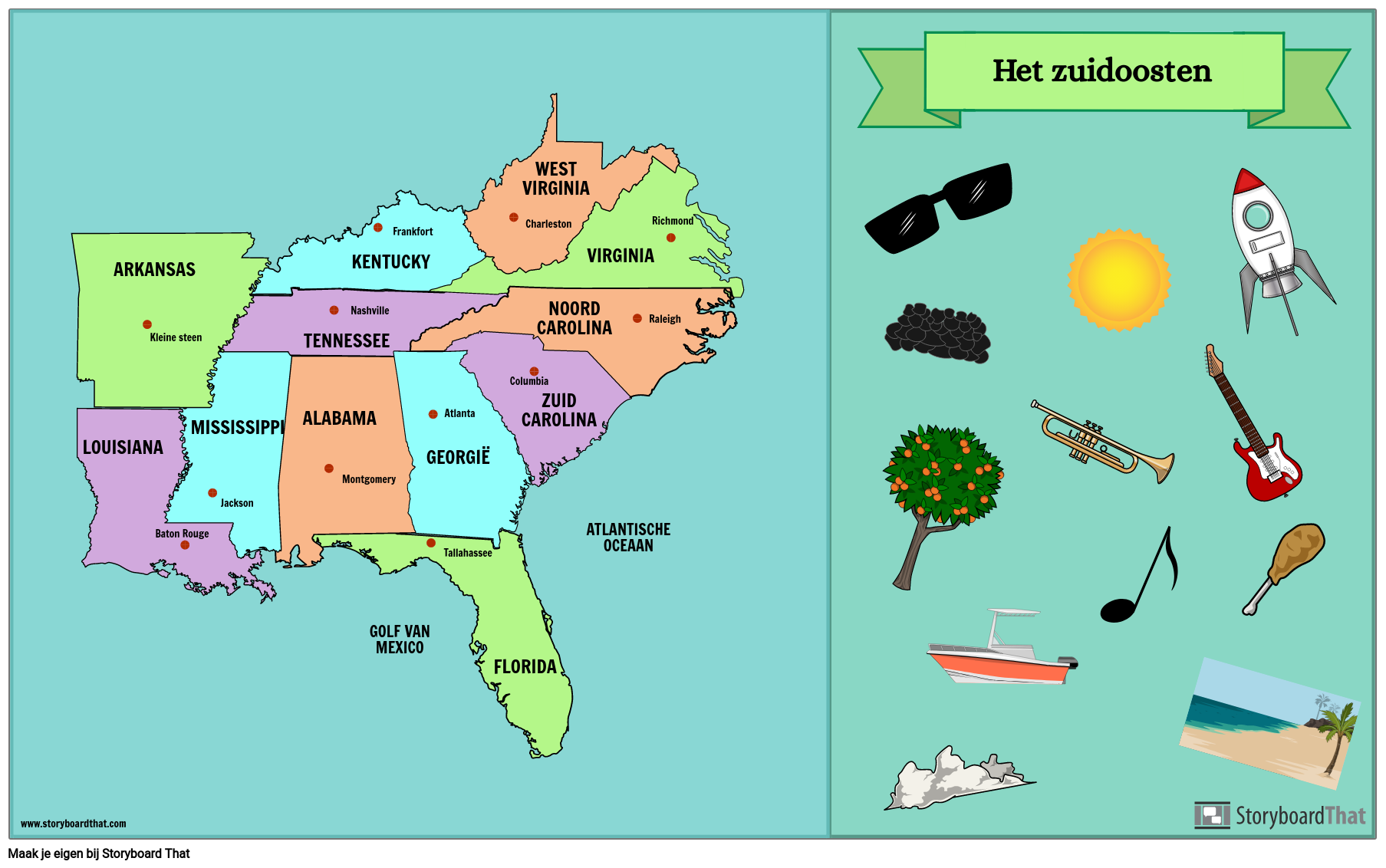 Kaart van Zuidoost-Staten