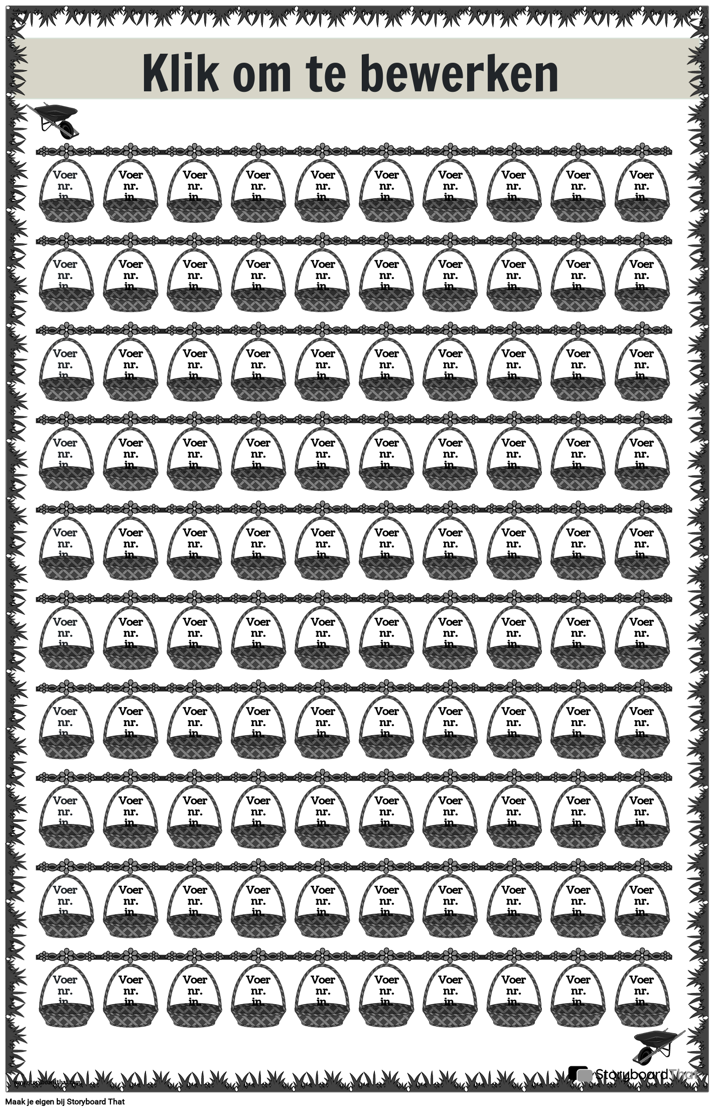 Nummerlijnposter met mandje zwart-wit