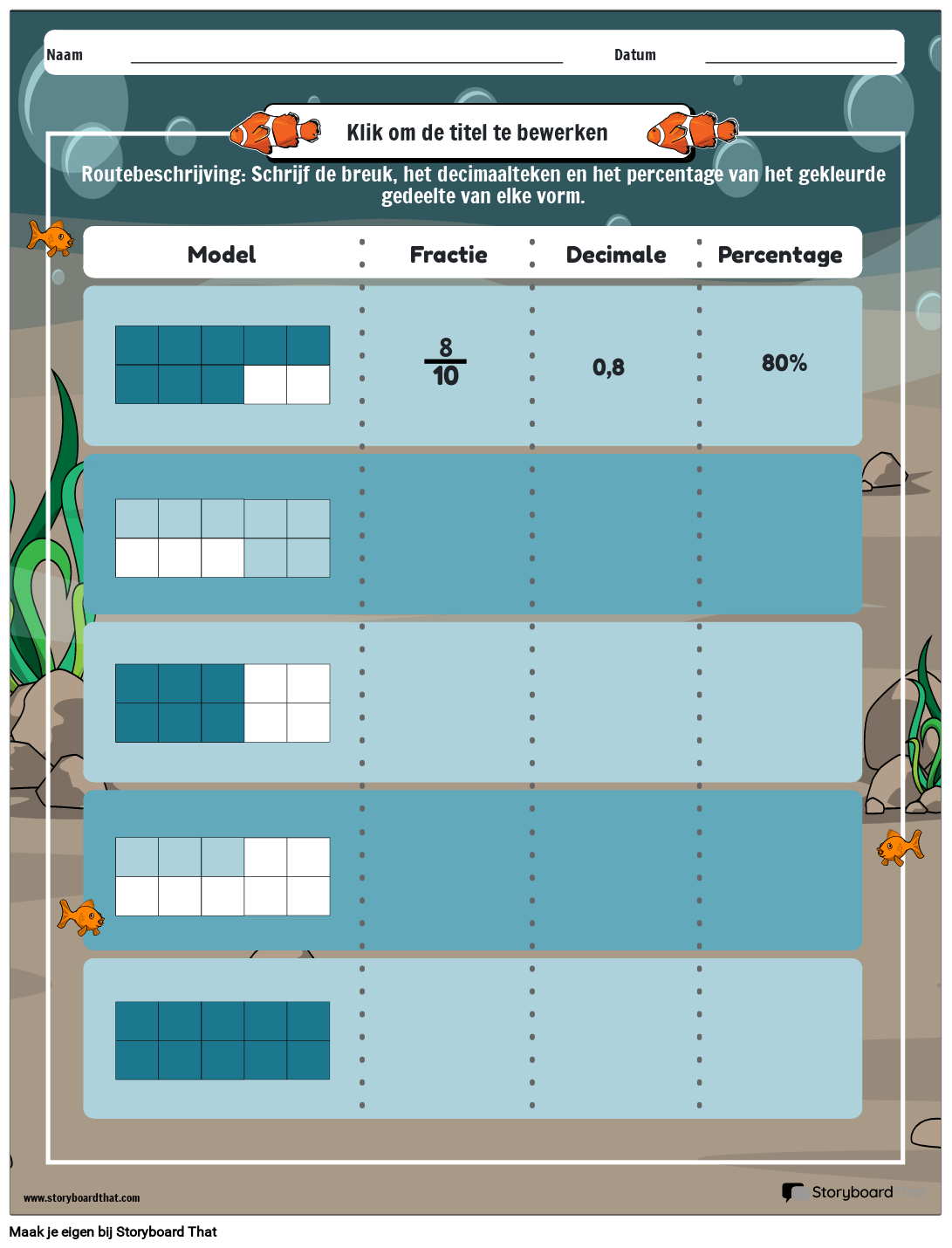 Oceaanthema - Percentage Werkbladen