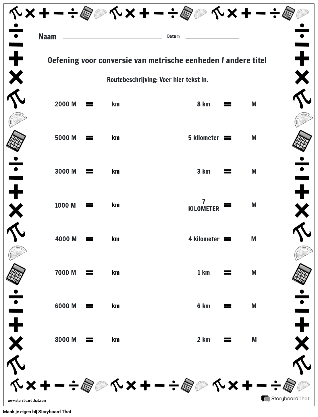 Werkblad meten van eenheden met wiskunderand (zwart en wit)