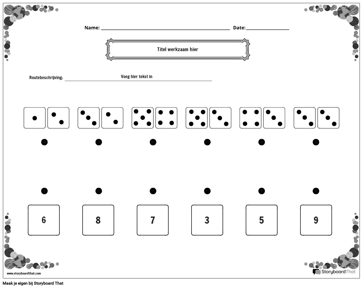 Werkblad voor het matchen en tellen van matrijzen (zwart-wit)