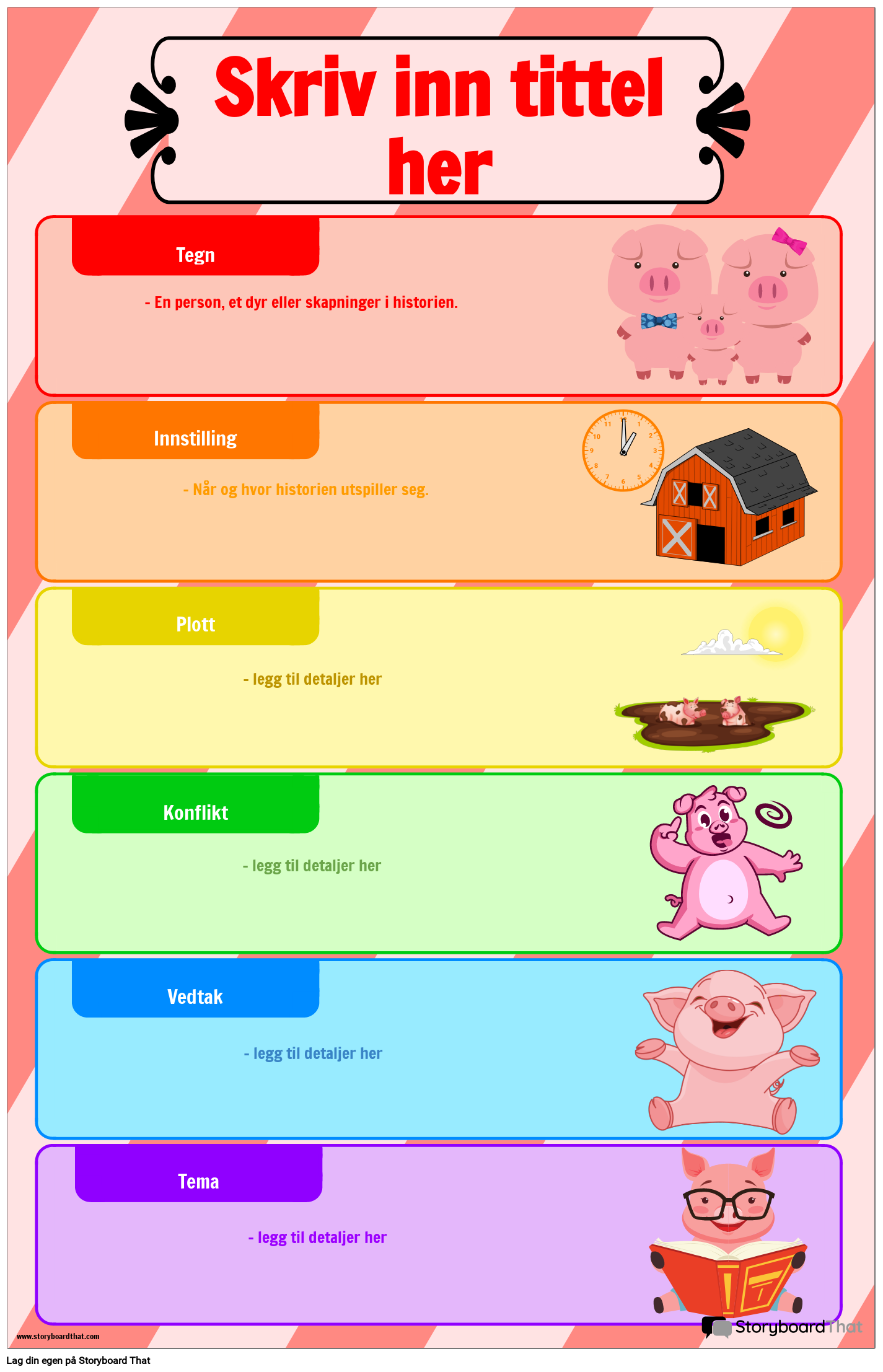 Elementer av en historie-plakat med grisetema