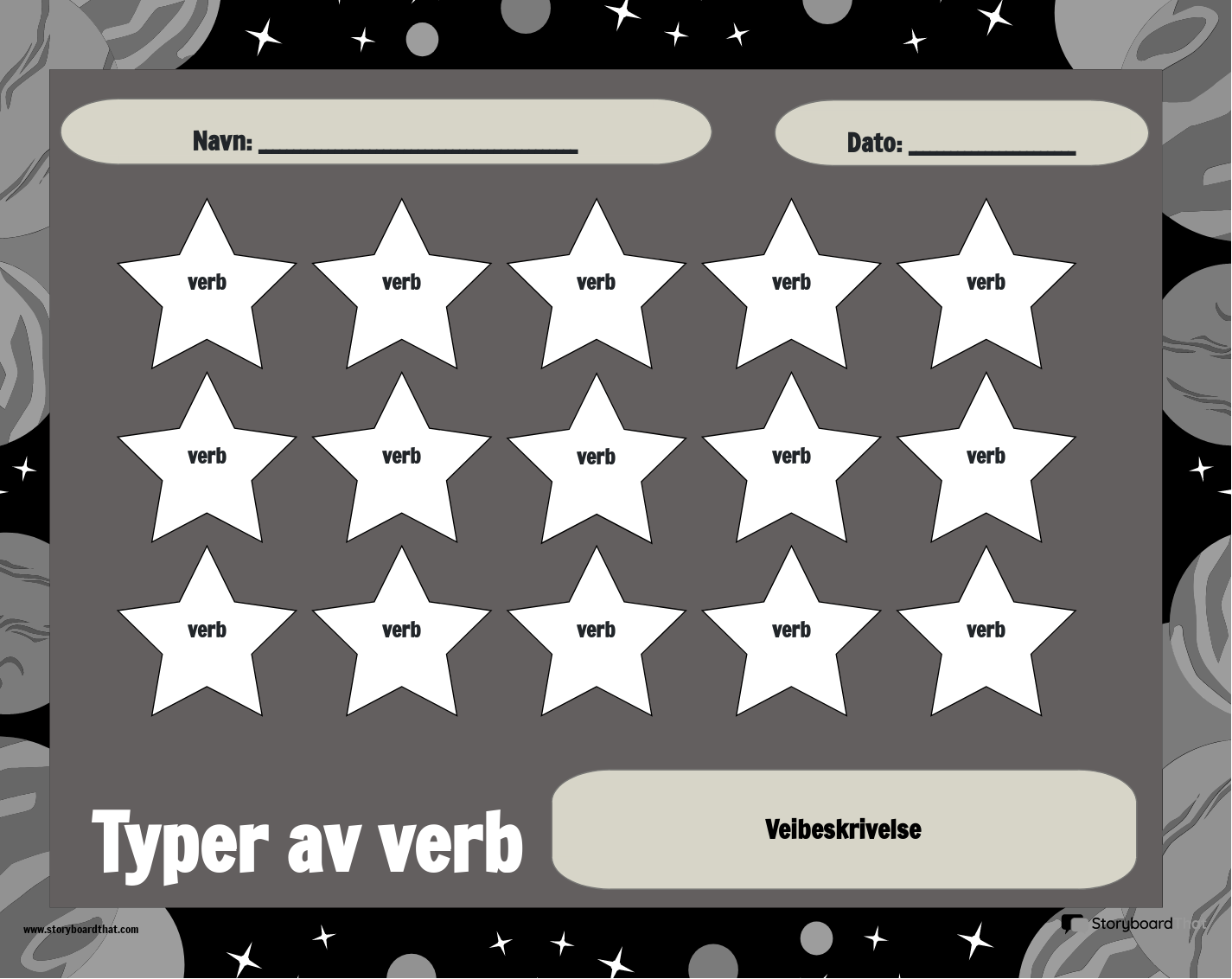 Fargelegg Stars Verb Tense Printable Black and White