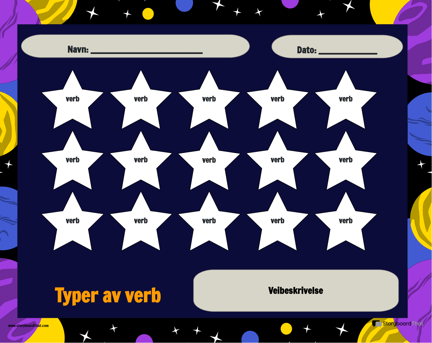 Fargelegg Stars Verb Tense Printable